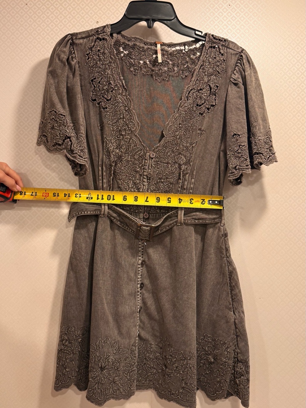 Free People Florian Mini Dress Brown Lace Trim Size M - Picture 12 of 14